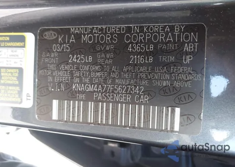 2015 Kia Optima Lx z USA, uszkodzony, nr VIN KNAGM4A77F5627342